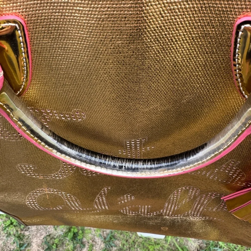 Draper James Metallic Gold "Totes Y'all" Owen Tote Bag Purse - Picture 5 of 17